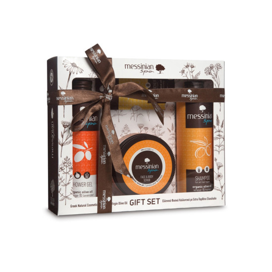 GIFT SET ORANGE & LAVENDER: ΑΦΡΟΛΟΥΤΡΟ 300ML + SCRUB ΦΡΑΓΚΟΣΥΚΟ & ΔΙΚΤΑΜΟ 250ML + ΣΑΜΠΟΥΑΝ ΣΙΤΑΡΙ & ΜΕΛΙ 300ML